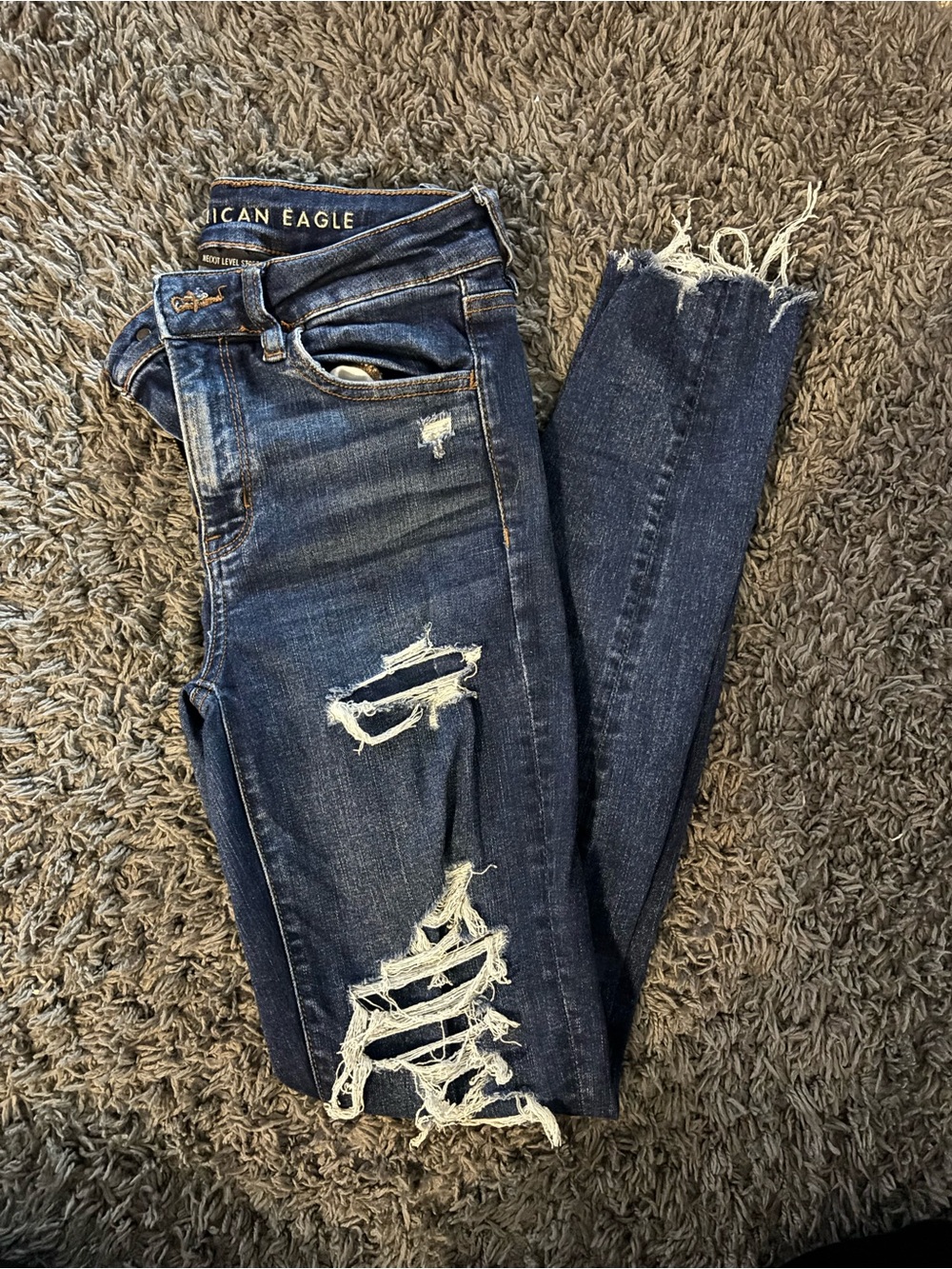 American Eagle Outfitters Indigo Ripped Skinny Jeans